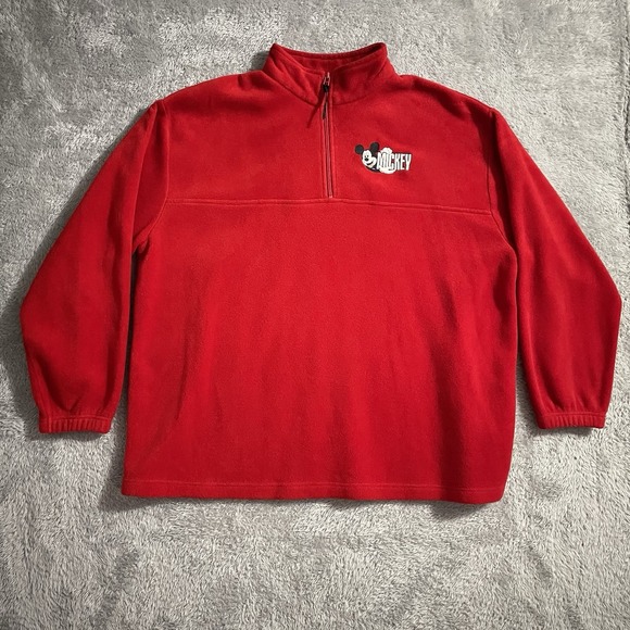 Disney‎ Fleece Jacket Womens 2XL Quarter Zip Pullover Mickey Mouse Red Vintage - Picture 1 of 7